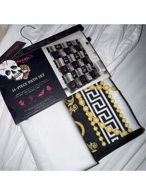 Ed Hardy 14pc Shower Curtain Set Love Kills Slowly Skull NWT